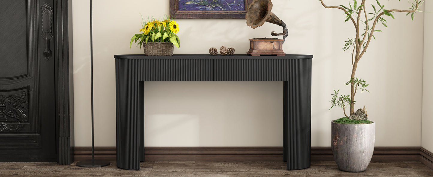 TREXM Entryway Table with Fluted Design, Modern Console Table with Storage, Oval Top and 2 Drawers for Entryway and Living Room (Black)