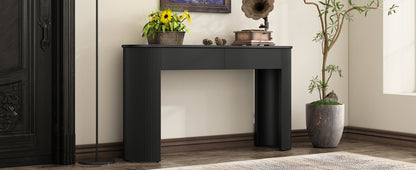 TREXM Entryway Table with Fluted Design, Modern Console Table with Storage, Oval Top and 2 Drawers for Entryway and Living Room (Black)