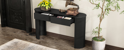TREXM Entryway Table with Fluted Design, Modern Console Table with Storage, Oval Top and 2 Drawers for Entryway and Living Room (Black)