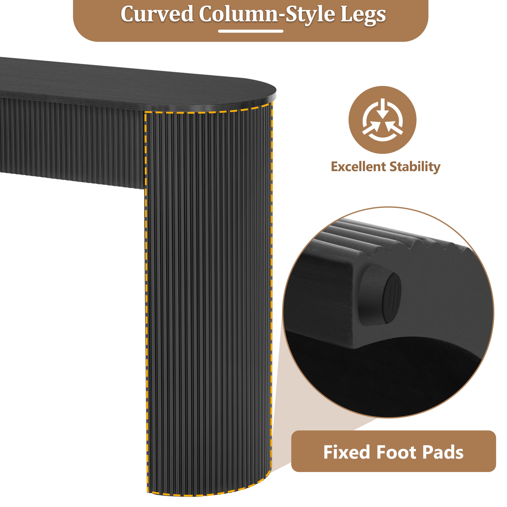 TREXM Entryway Table with Fluted Design, Modern Console Table with Storage, Oval Top and 2 Drawers for Entryway and Living Room (Black)