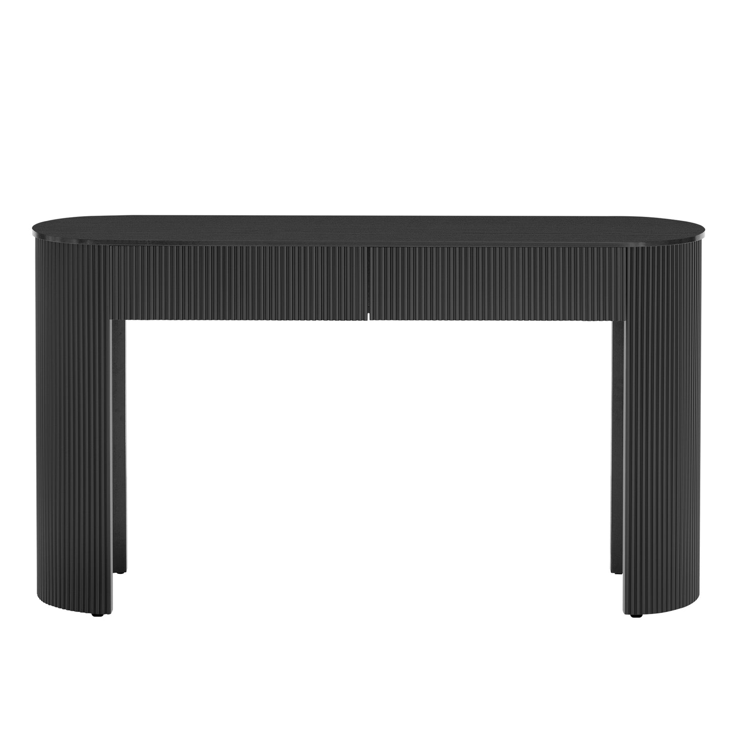 TREXM Entryway Table with Fluted Design, Modern Console Table with Storage, Oval Top and 2 Drawers for Entryway and Living Room (Black)