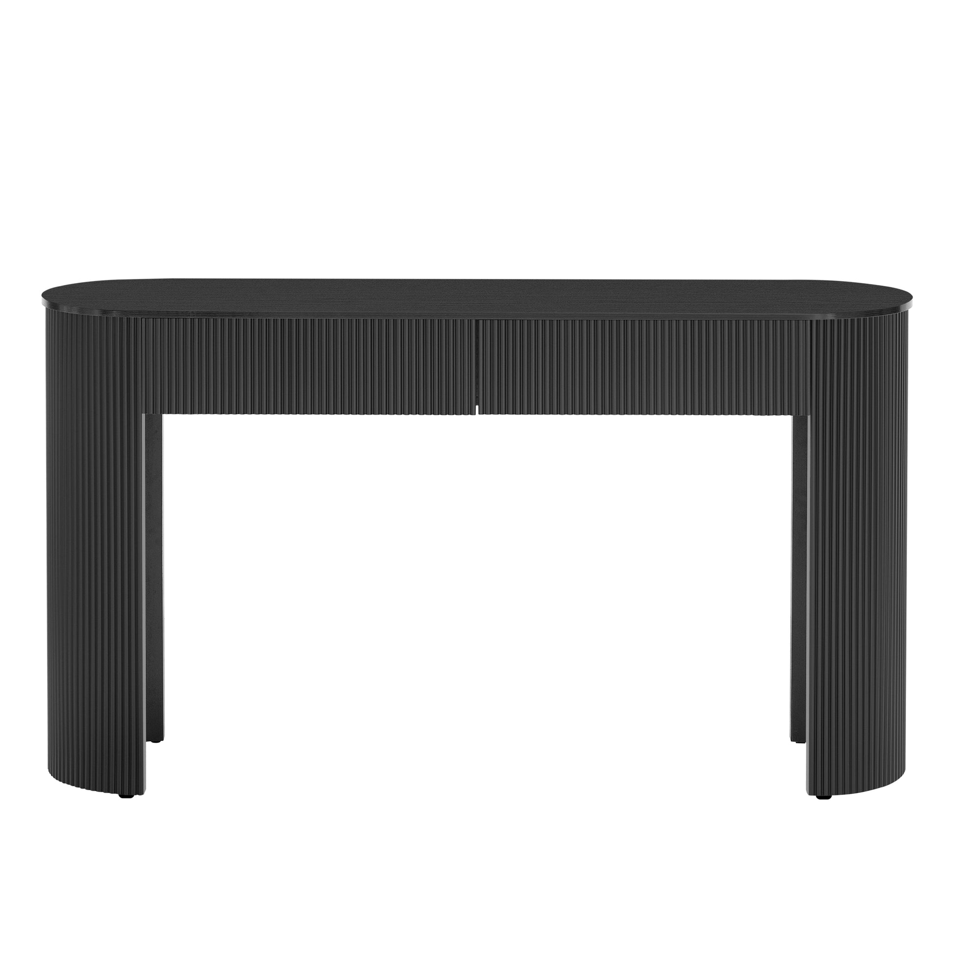 TREXM Entryway Table with Fluted Design, Modern Console Table with Storage, Oval Top and 2 Drawers for Entryway and Living Room (Black)