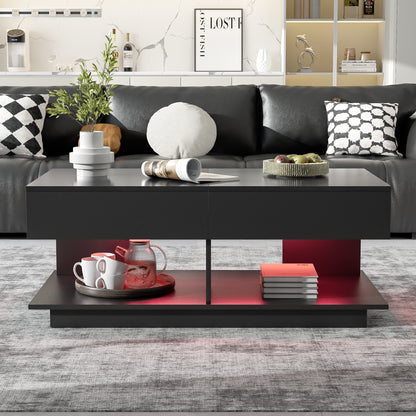 U-Can 41.3''-76.7'' Extendable Coffee Table, Efficient Central Coffee Table with Multiple Storage Compartments, Multifunctional Adjustable Coffee Table with Hidden Storage Space for Living Room