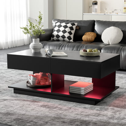 U-Can 41.3''-76.7'' Extendable Coffee Table, Efficient Central Coffee Table with Multiple Storage Compartments, Multifunctional Adjustable Coffee Table with Hidden Storage Space for Living Room
