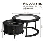 Modern Black Glass And Wood Nesting Coffee Table Set.