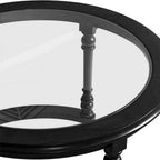 Modern Black Glass And Wood Nesting Coffee Table Set.