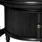 Modern Black Glass And Wood Nesting Coffee Table Set.