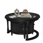 Modern Black Glass And Wood Nesting Coffee Table Set.