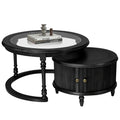 Modern Black Glass And Wood Nesting Coffee Table Set.