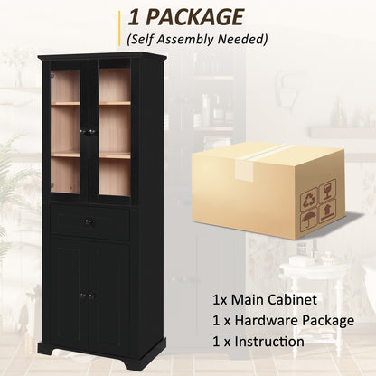 67.2' Tall Bathroom Storage Cabinet with Tempered Glass Doors, Adjustable Shelves & Drawer – Modern Freestanding Linen Tower, Soft-Close Design