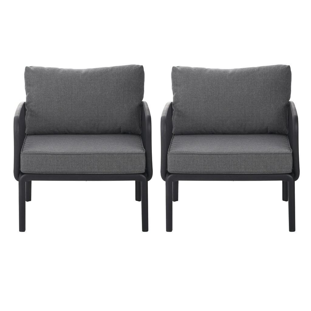 ( SET OF 2 ) Outdoor Patio Club Chair, Modern Patio Furniture, Waterproof Thick Cushion Deep Seating for Porch, Balcony, Black & Dark Gray