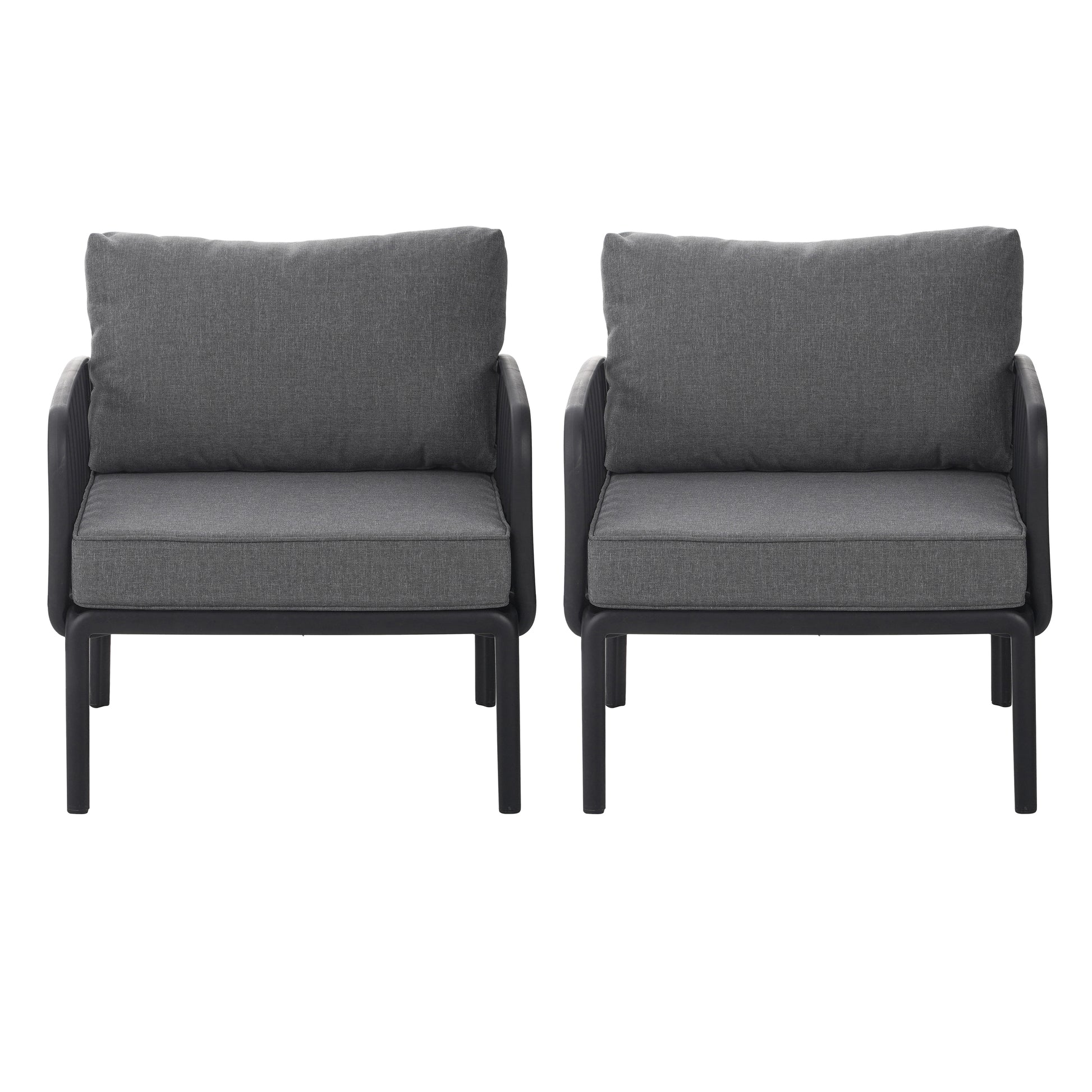 ( SET OF 2 ) Outdoor Patio Club Chair, Modern Patio Furniture, Waterproof Thick Cushion Deep Seating for Porch, Balcony, Black & Dark Gray