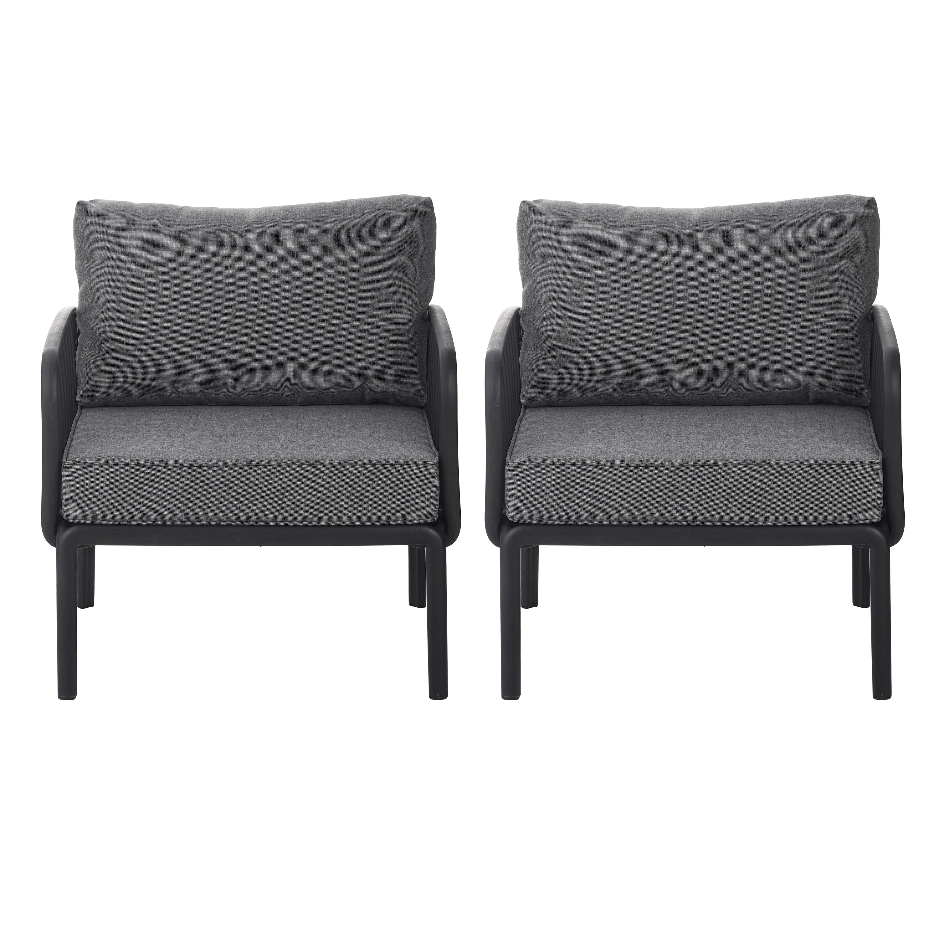 ( SET OF 2 ) Outdoor Patio Club Chair, Modern Patio Furniture, Waterproof Thick Cushion Deep Seating for Porch, Balcony, Black & Dark Gray