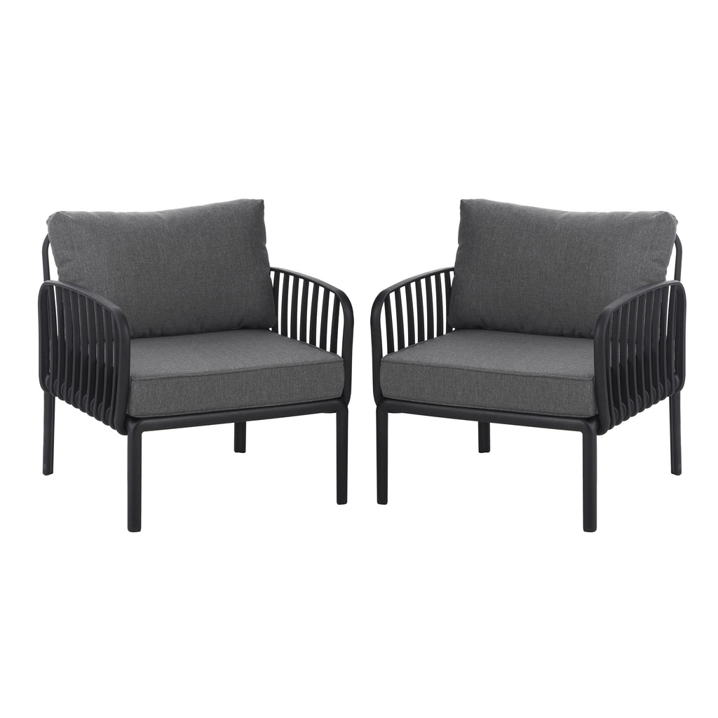 ( SET OF 2 ) Outdoor Patio Club Chair, Modern Patio Furniture, Waterproof Thick Cushion Deep Seating for Porch, Balcony, Black & Dark Gray