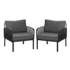 ( SET OF 2 ) Outdoor Patio Club Chair, Modern Patio Furniture, Waterproof Thick Cushion Deep Seating for Porch, Balcony, Black & Dark Gray