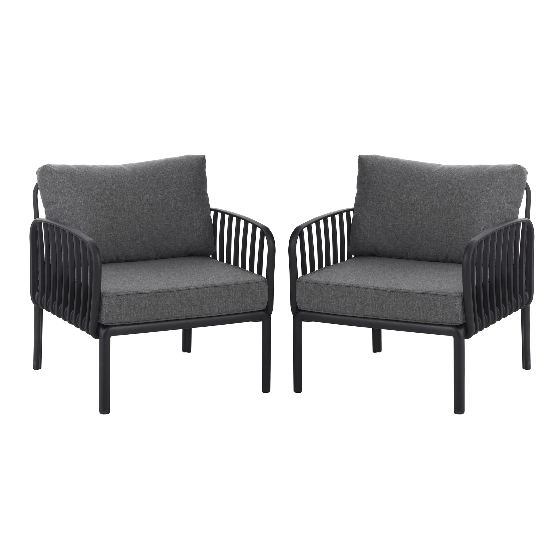 ( SET OF 2 ) Outdoor Patio Club Chair, Modern Patio Furniture, Waterproof Thick Cushion Deep Seating for Porch, Balcony, Black & Dark Gray