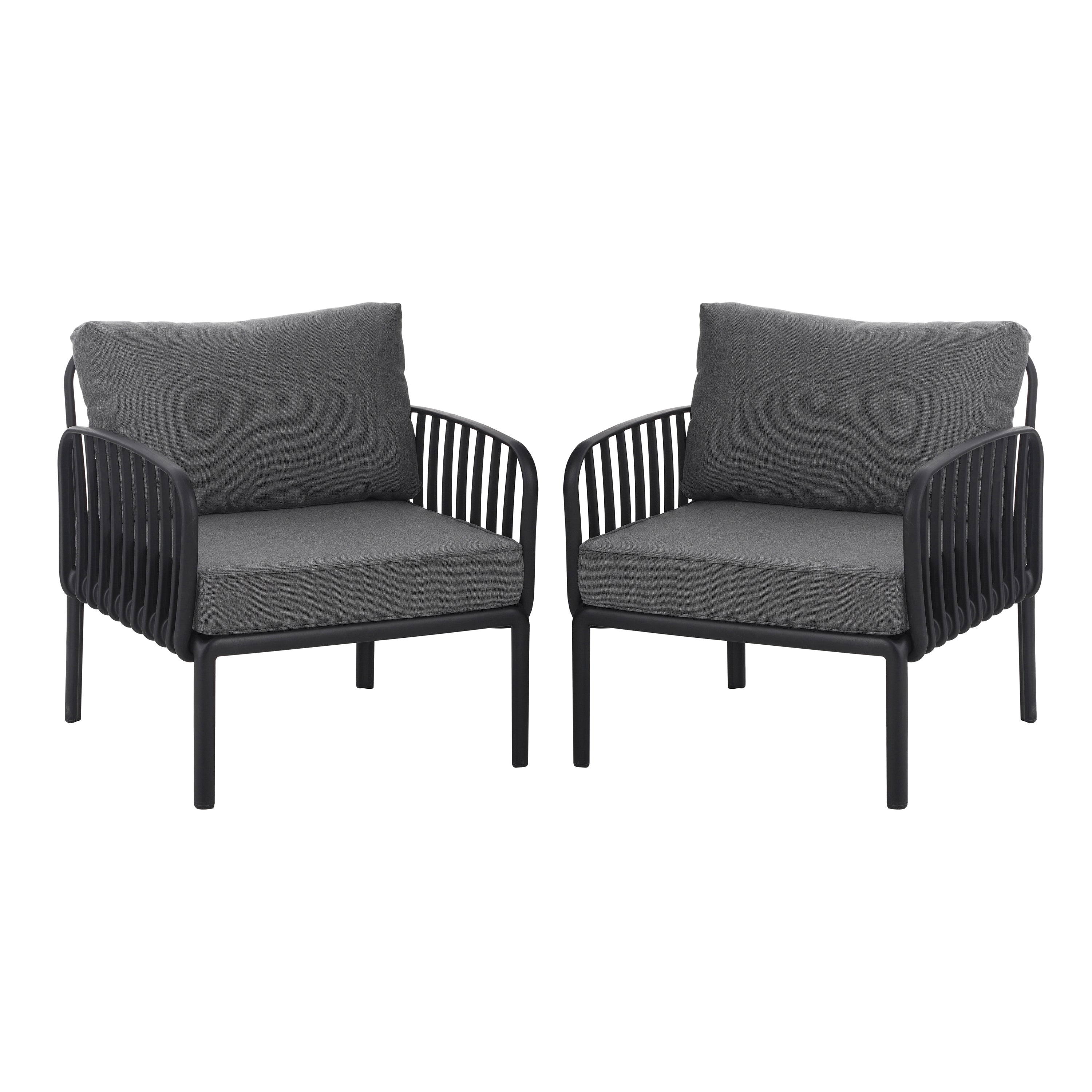 ( SET OF 2 ) Outdoor Patio Club Chair, Modern Patio Furniture, Waterproof Thick Cushion Deep Seating for Porch, Balcony, Black & Dark Gray