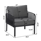 ( SET OF 2 ) Outdoor Patio Club Chair, Modern Patio Furniture, Waterproof Thick Cushion Deep Seating for Porch, Balcony, Black & Dark Gray