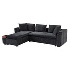 Modern L-Shaped Sectional Sofa with Chenille Upholstery and Wooden Storage, Black