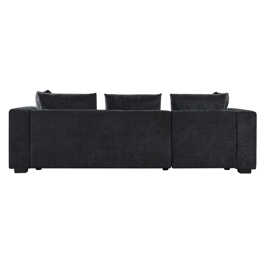 Modern L-Shaped Sectional Sofa with Chenille Upholstery and Wooden Storage, Black