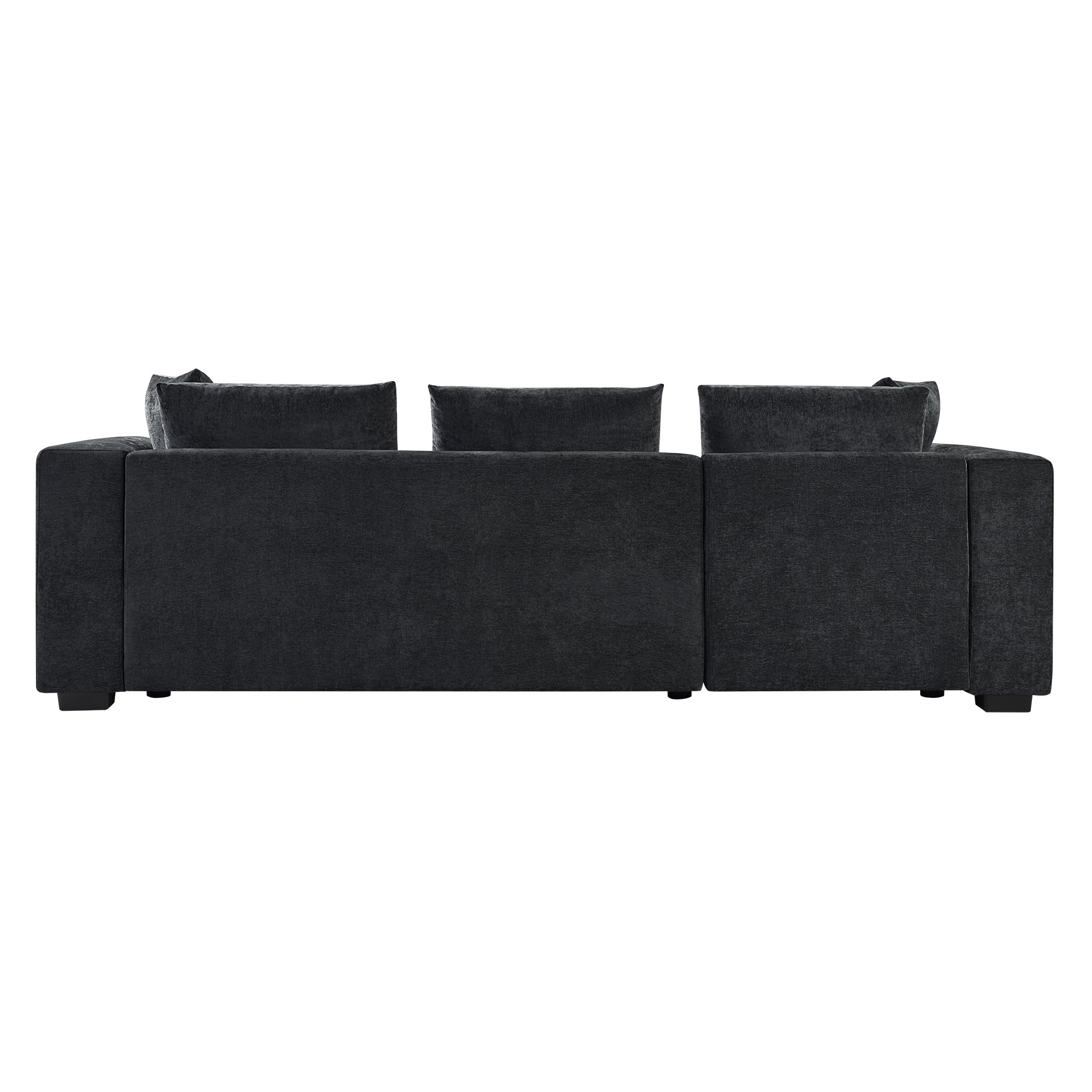 Modern L-Shaped Sectional Sofa with Chenille Upholstery and Wooden Storage, Black