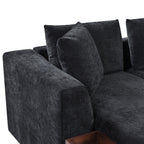 Modern L-Shaped Sectional Sofa with Chenille Upholstery and Wooden Storage, Black