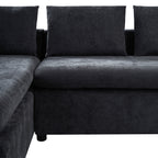 Modern L-Shaped Sectional Sofa with Chenille Upholstery and Wooden Storage, Black