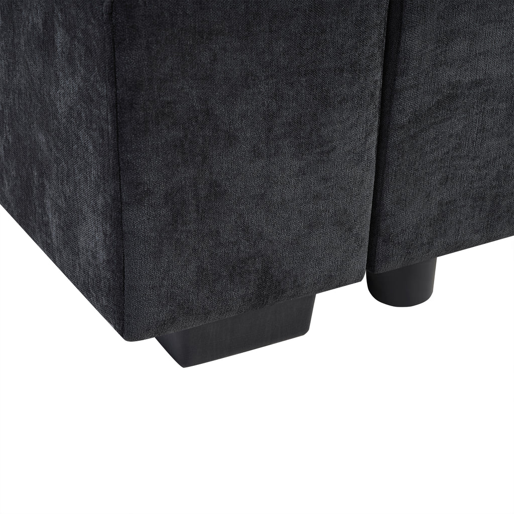 Modern L-Shaped Sectional Sofa with Chenille Upholstery and Wooden Storage, Black