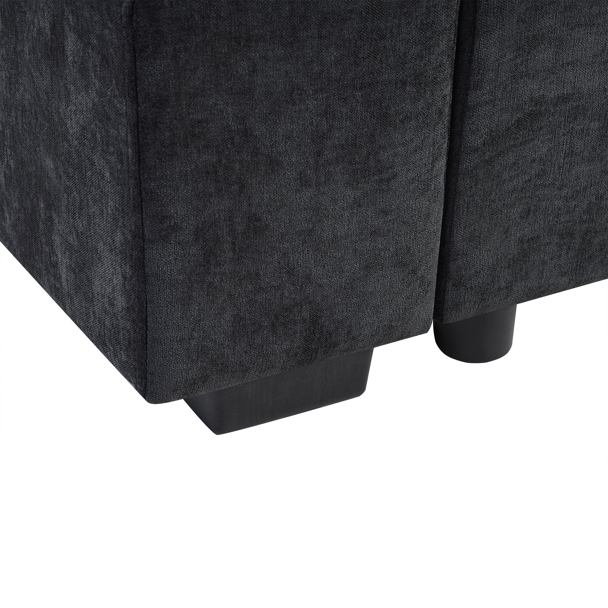 Modern L-Shaped Sectional Sofa with Chenille Upholstery and Wooden Storage, Black