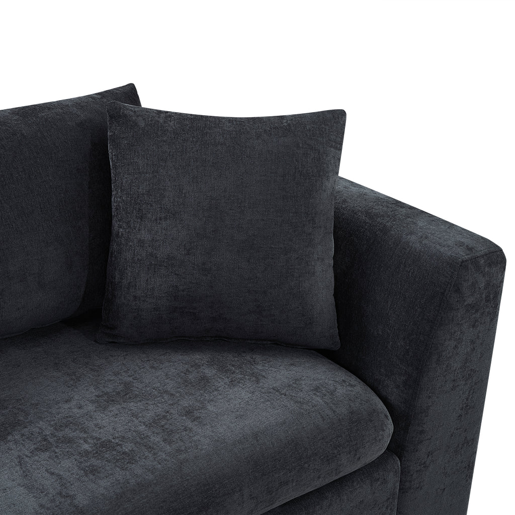 Modern L-Shaped Sectional Sofa with Chenille Upholstery and Wooden Storage, Black