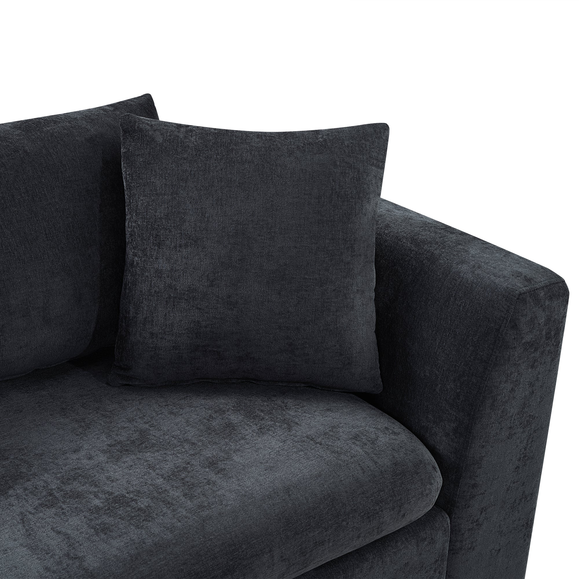 Modern L-Shaped Sectional Sofa with Chenille Upholstery and Wooden Storage, Black