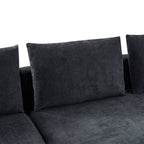 Modern L-Shaped Sectional Sofa with Chenille Upholstery and Wooden Storage, Black