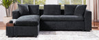 Modern L-Shaped Sectional Sofa with Chenille Upholstery and Wooden Storage, Black