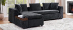 Modern L-Shaped Sectional Sofa with Chenille Upholstery and Wooden Storage, Black