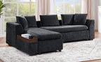 Modern L-Shaped Sectional Sofa with Chenille Upholstery and Wooden Storage, Black