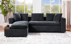 Modern L-Shaped Sectional Sofa with Chenille Upholstery and Wooden Storage, Black