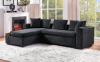 Modern L-Shaped Sectional Sofa with Chenille Upholstery and Wooden Storage, Black