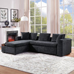 Modern L-Shaped Sectional Sofa with Chenille Upholstery and Wooden Storage, Black