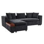 Modern L-Shaped Sectional Sofa with Chenille Upholstery and Wooden Storage, Black
