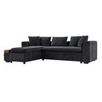 Modern L-Shaped Sectional Sofa with Chenille Upholstery and Wooden Storage, Black