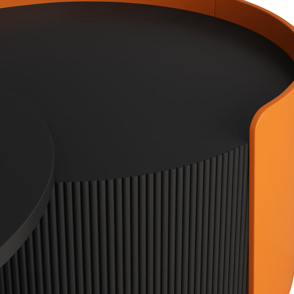 Nesting Coffee Table, Round Nesting Tables and End Tables for Small Space, Modern Side Tables with Extendable Sliding Tabletop for Living Room, Office,Black, No Need Assembly