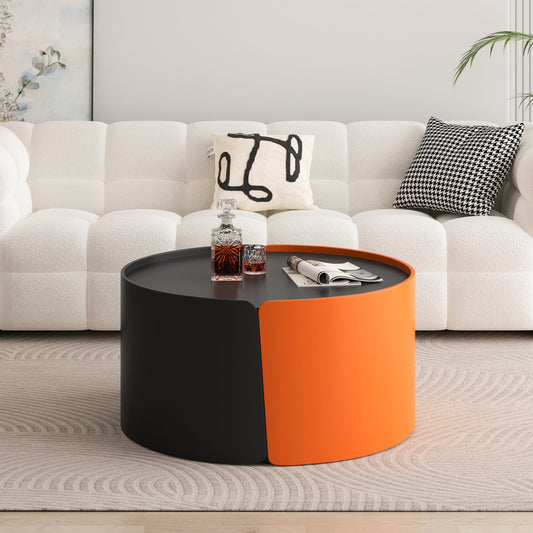 Nesting Coffee Table, Round Nesting Tables and End Tables for Small Space, Modern Side Tables with Extendable Sliding Tabletop for Living Room, Office,Black, No Need Assembly