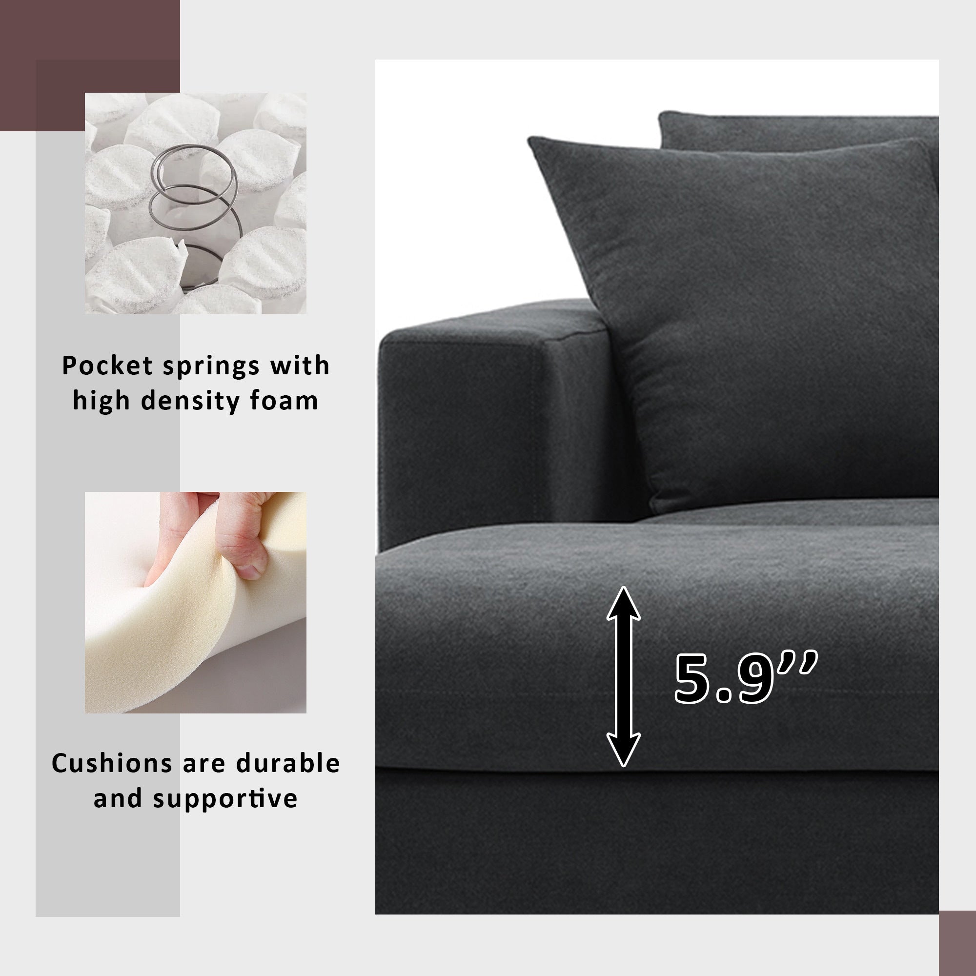 [VIDEO]101*66' Modern Sectional Sofa with Throw Pillows,Cloud L-shaped Couch Set with Wide Seat,4 seat Polyester Comfy Fabric Couch Set with Movable Ottoman for Living Room, Apartment, Office,4 Colors