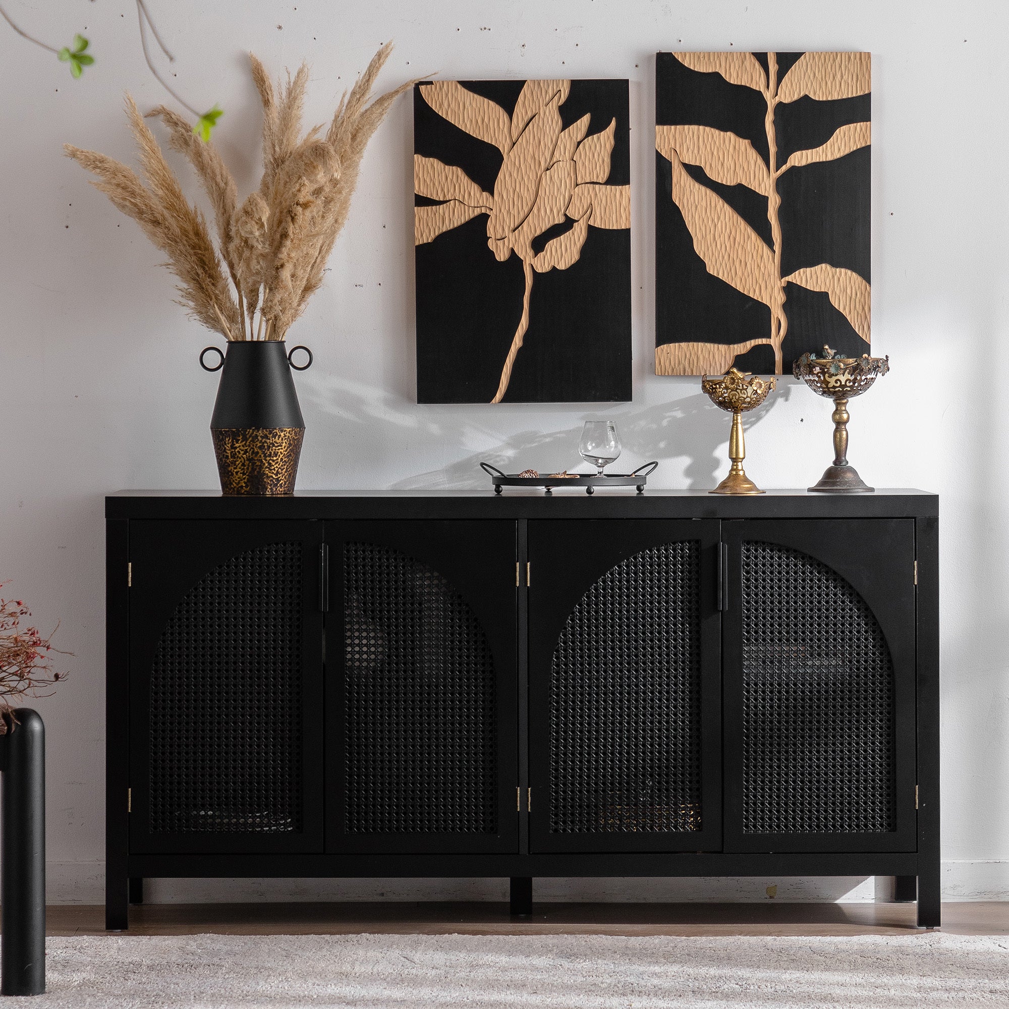 Modern Storage Sideboard Buffet Cabinet with Artificial Rattan Door, Sideboard Buffet Cabinet for Living Room , Entryway,Kitchen