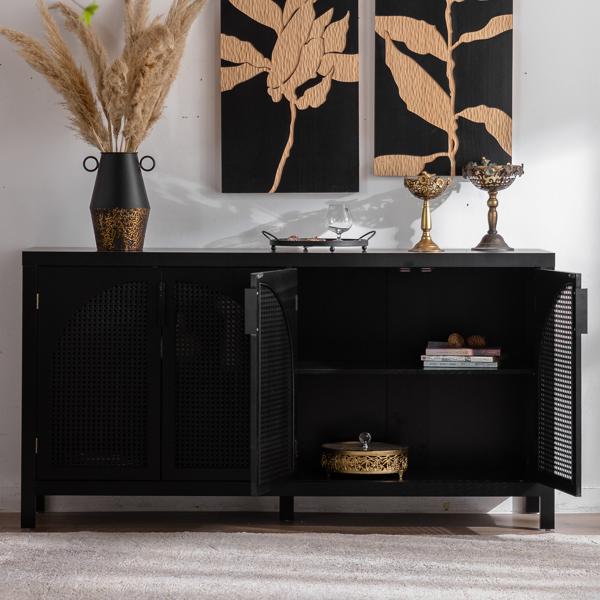 Modern Storage Sideboard Buffet Cabinet with Artificial Rattan Door, Sideboard Buffet Cabinet for Living Room , Entryway,Kitchen