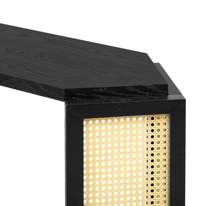 TREXM Narrow Console Table with Unique Irregular Top Design, Entryway Table with Open Shelf, Rattan Sofa Table for Living Room Hallway and Entrance (Black)