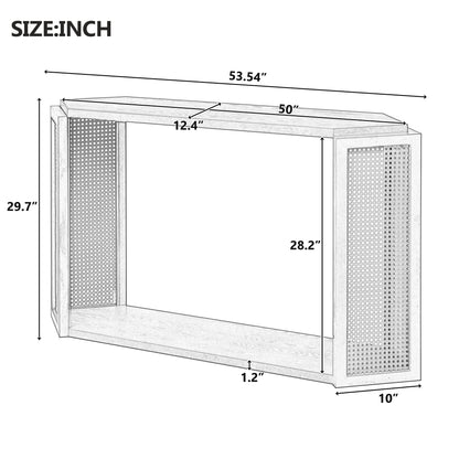 TREXM Narrow Console Table with Unique Irregular Top Design, Entryway Table with Open Shelf, Rattan Sofa Table for Living Room Hallway and Entrance (Black)