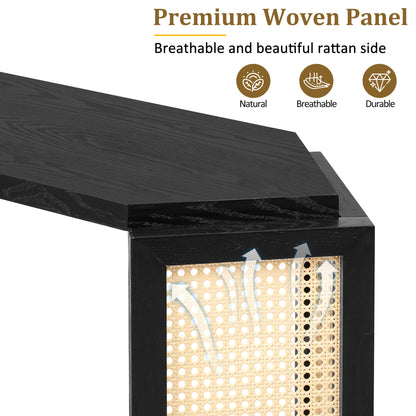 TREXM Narrow Console Table with Unique Irregular Top Design, Entryway Table with Open Shelf, Rattan Sofa Table for Living Room Hallway and Entrance (Black)