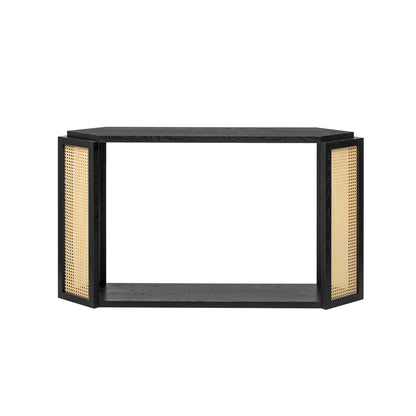 TREXM Narrow Console Table with Unique Irregular Top Design, Entryway Table with Open Shelf, Rattan Sofa Table for Living Room Hallway and Entrance (Black)