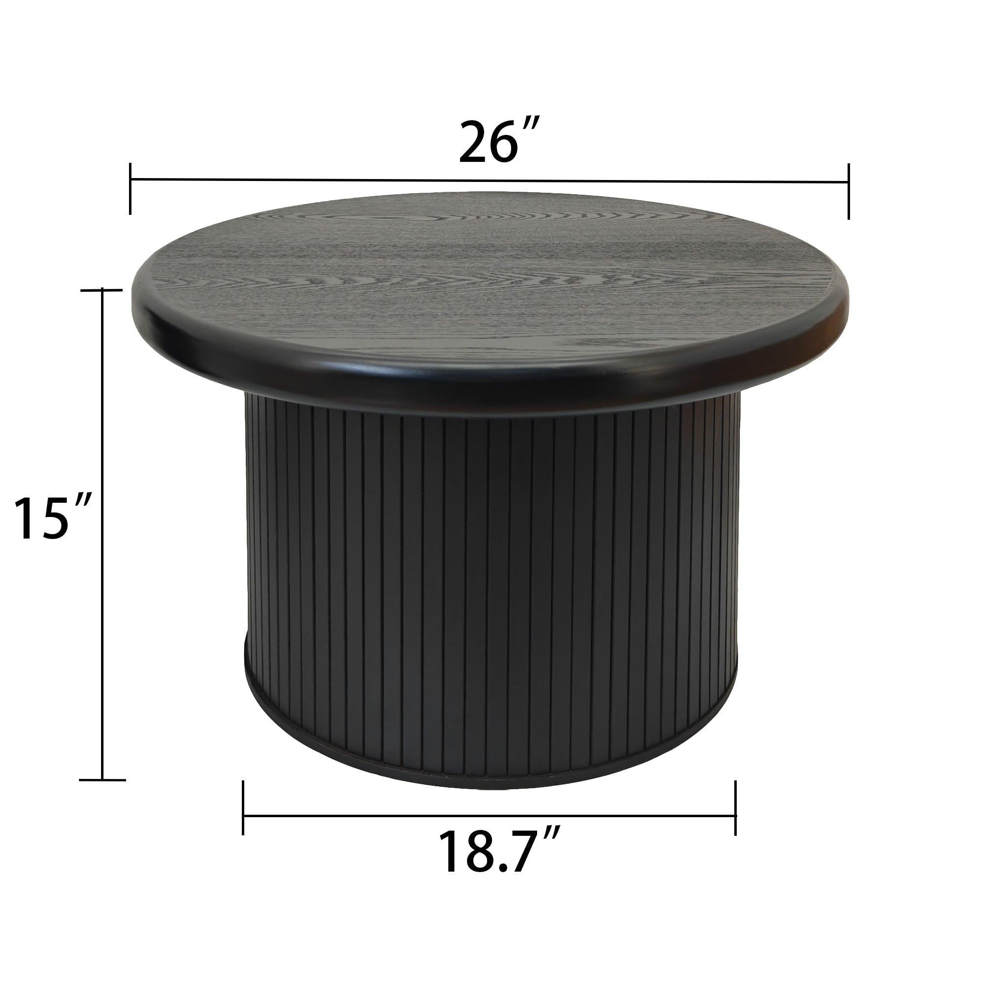 Modern Black Round Coffee Table With Fluted Legs.